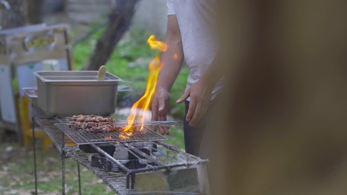 野外聚会 户外聚餐 穿肉串 露营聚会