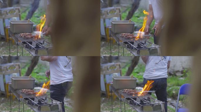 野外聚会 户外聚餐 穿肉串 露营聚会