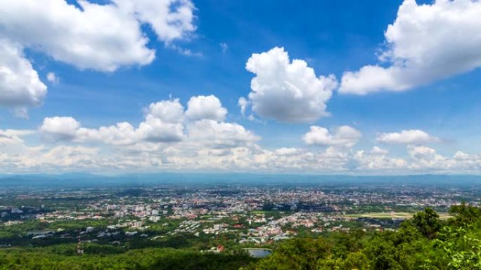 泰国清迈城市景观的地标高视点时间流逝