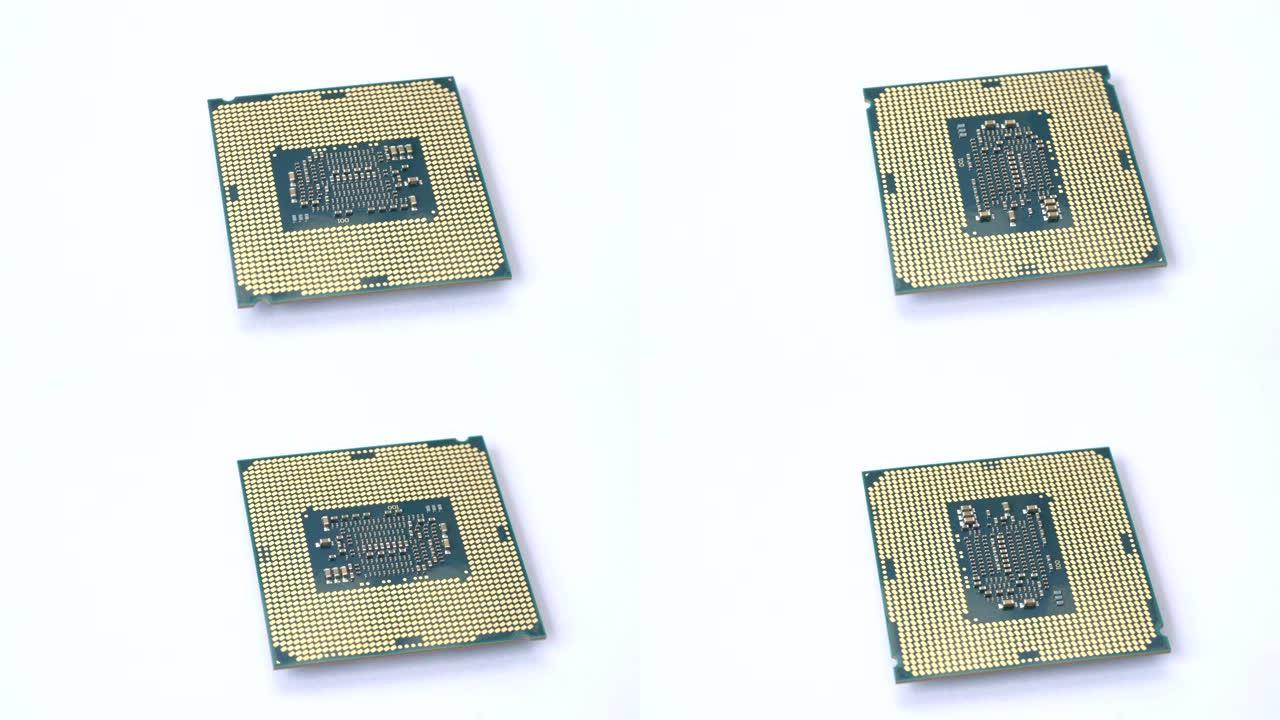 现代CPU是在白色背景上旋转的芯片。