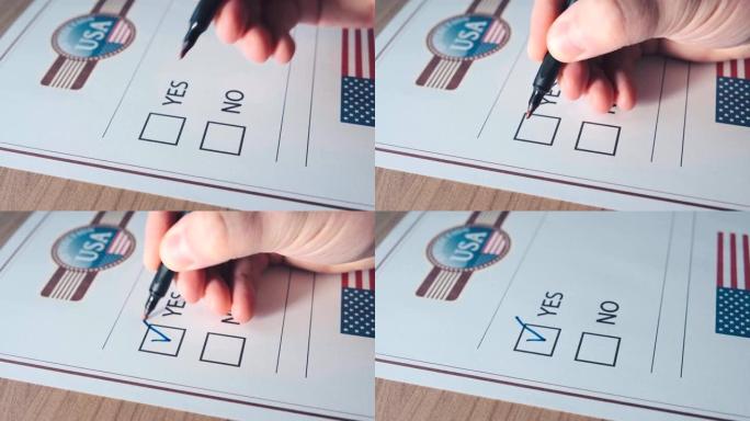 纸质投票的概念。美国总统选举的选票录像