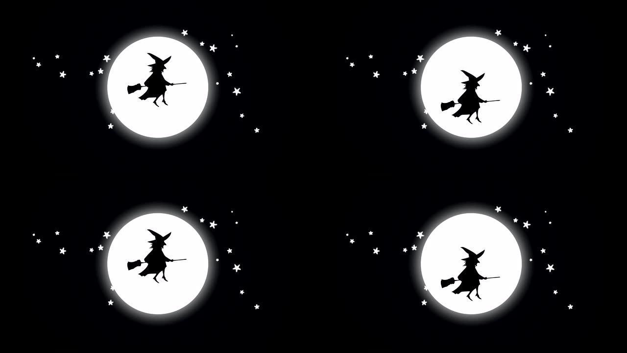 4k万圣节之夜动画-月亮前的女巫 | 可循环