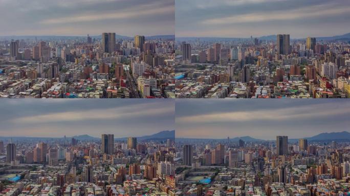 飞越台北市景日落时间航拍全景4k时间间隔台湾