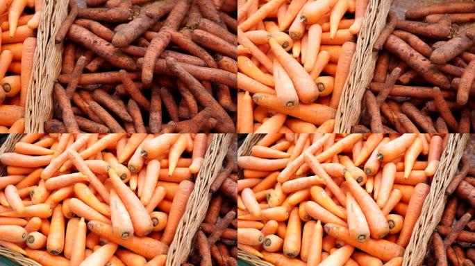 胡萝卜蔬菜背景，当地农产品市场。
