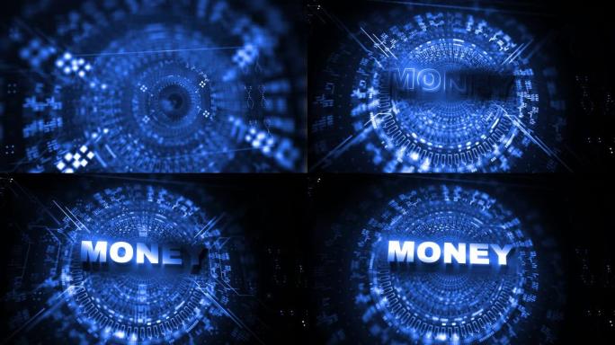 数字背景上的钱字科技感蓝色LOGO
