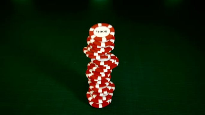 掉落的红色赌场筹码堆3D渲染动画