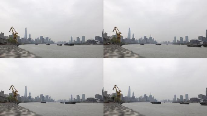 延时视频，中国上海的黄浦江，上海陆家嘴金融区的市容