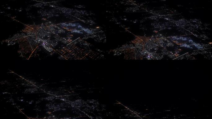首都德里的夜间航拍画面。印度