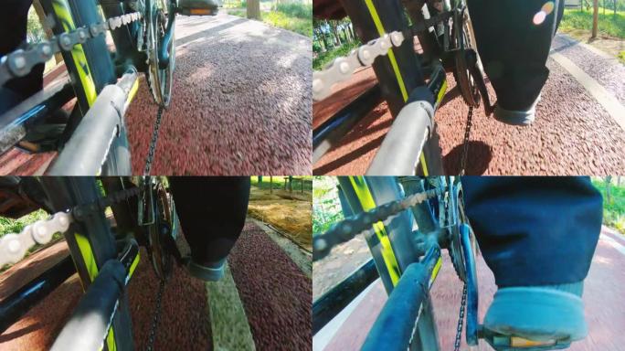 公园里的自行车道旋转链条脚踏