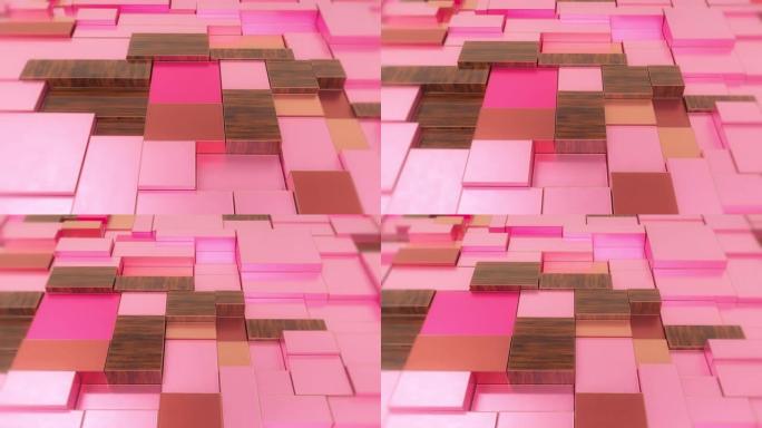 粉红色和木头移动块的无缝动画