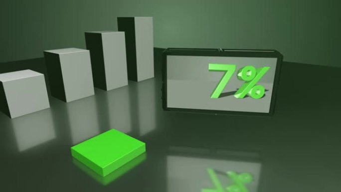 绿色生长3D条形图与屏幕高达17%