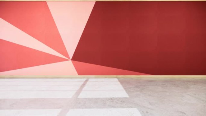 木质地板上彩色房间室内场景红色和粉色。3d渲染
