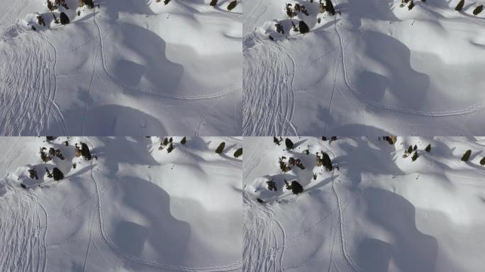 雪地上滑雪道的鸟瞰图
