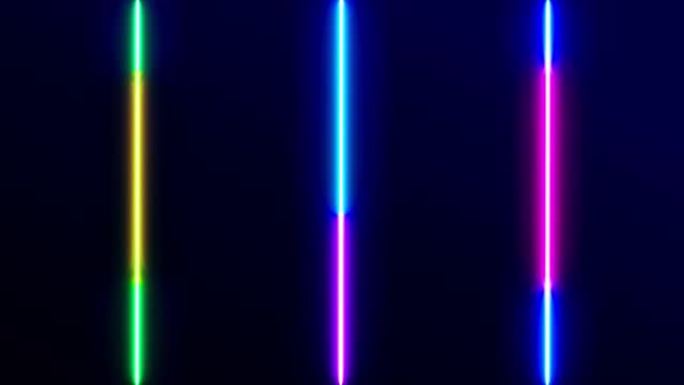黑色背景上彩色的抽象霓虹灯明亮镜头耀斑。激光展示横幅广告技术的多彩设计