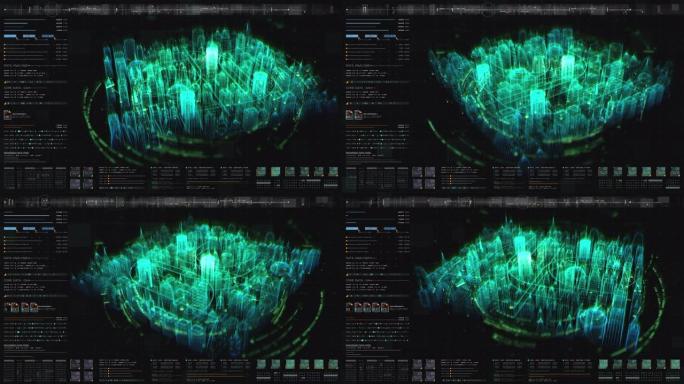 未来全息数字矩阵城市平视显示器