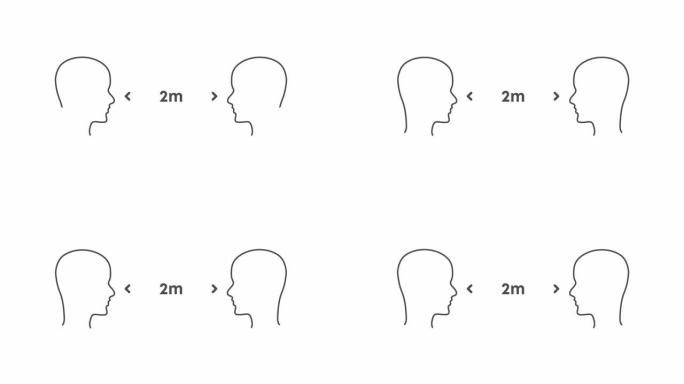 在公共场所保持社交距离，以保护人们免受冠状病毒。动画4k视频，镜头