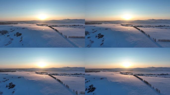 航拍雪域雪原田野雪景风光