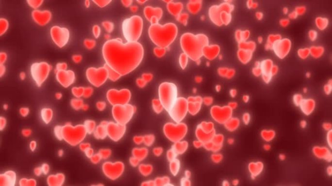 发光3D红色爱心坠落情人节浪漫概念-4k无缝循环运动背景动画