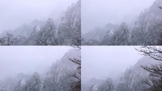 黄山罕见下雪联合国教科文组织世界遗产，冬季大雪风景公园