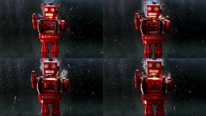 红色复古机器人穿越深空