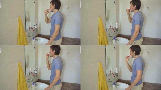 一个男人正在刷牙