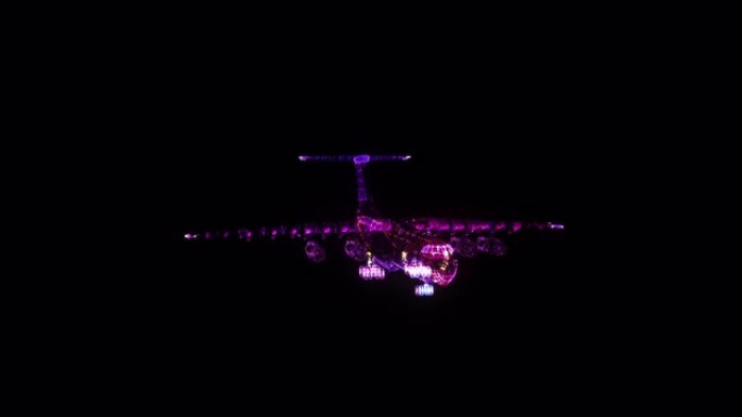 飞机RGB全息图线框。黑色背景上的漂亮3D动画，未来项目的无缝循环