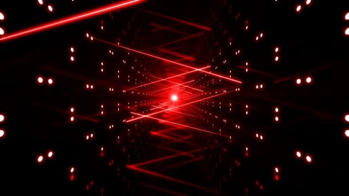 带红灯的3D抽象环形激光背景隧道