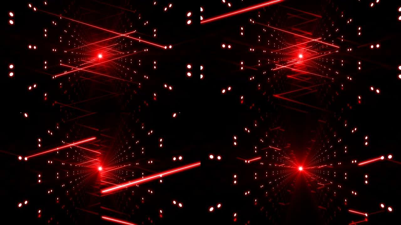 带红灯的3D抽象环形激光背景隧道