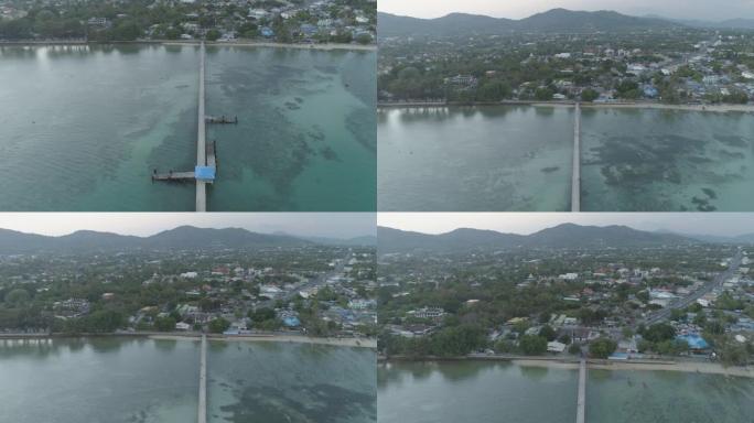 空中大角度无人机拍摄到热带海域的长桥