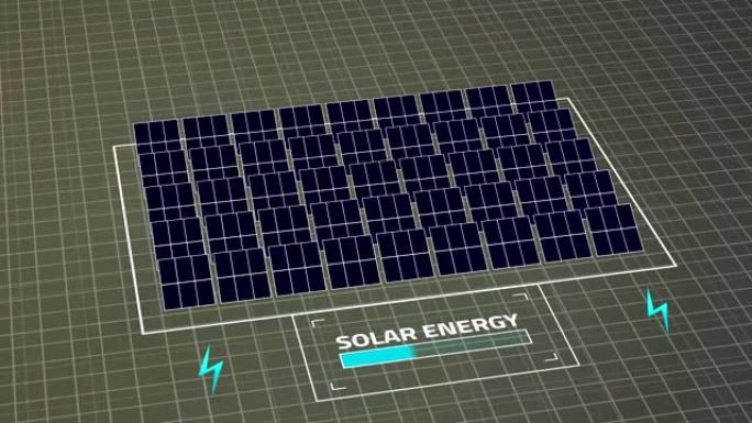 带有电荷水平指示以及电和铭文能量图像的太阳能电池板的动画场