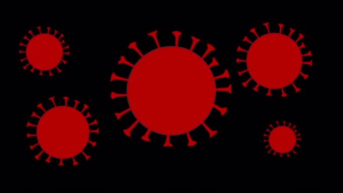 红色病毒细胞在显微镜下在黑色背景上移动。危险的微生物分子。全球疫情电晕病毒。实验室显微镜下的细胞学研