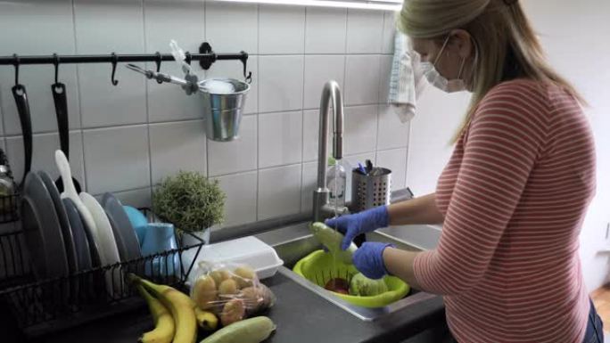 Hoiusewife配有防护面罩和手套洗菜