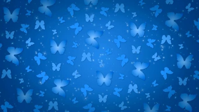 蝴蝶，带有发光颗粒的蓝色背景