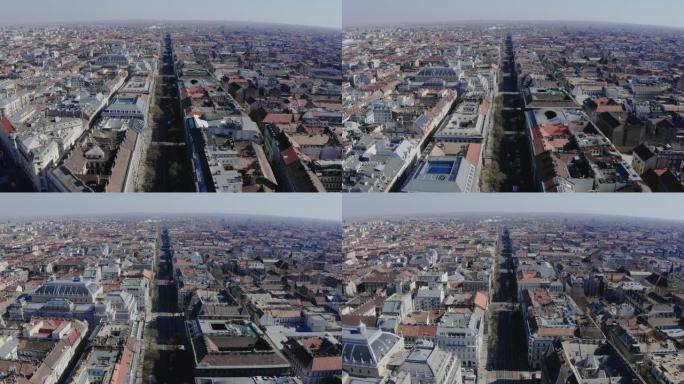 COVID冠状病毒爆发期间匈牙利布达佩斯空荡荡的街道-无人机4k视频