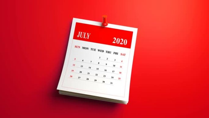 循环7月月份日历2020年红色背景