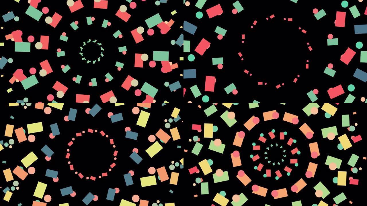 抽象彩色形状图案运动背景。2d运动元素爆炸。动画循环形状图案设计