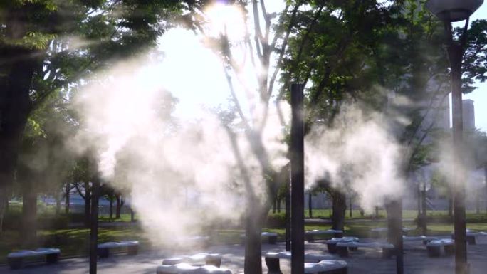 公园里的冷却雾淋浴