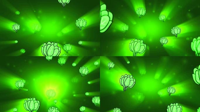多汁的栗色从绿色背景上的明亮光芒慢慢移动。3D循环动画。