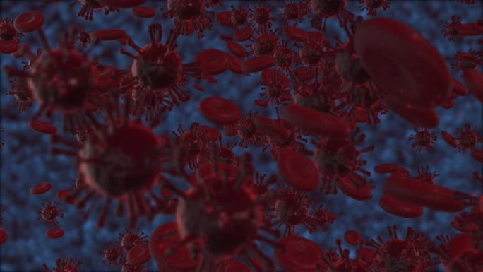 医学背景。分组红菌和红血球。用其他颗粒病毒细胞。3D渲染动画