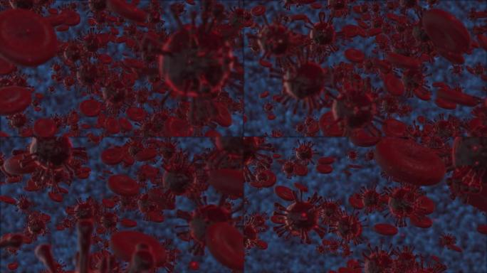 医学背景。分组红菌和红血球。用其他颗粒病毒细胞。3D渲染动画