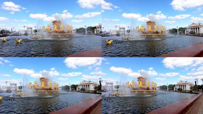 俄罗斯莫斯科VDNH喷泉高清镜头
