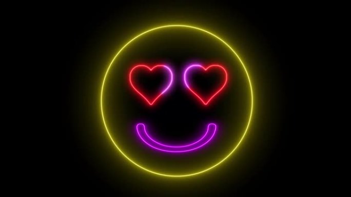 霓虹灯表情符号，微笑标志。带有霓虹灯、发光的网络角色。孤立的笑脸。
