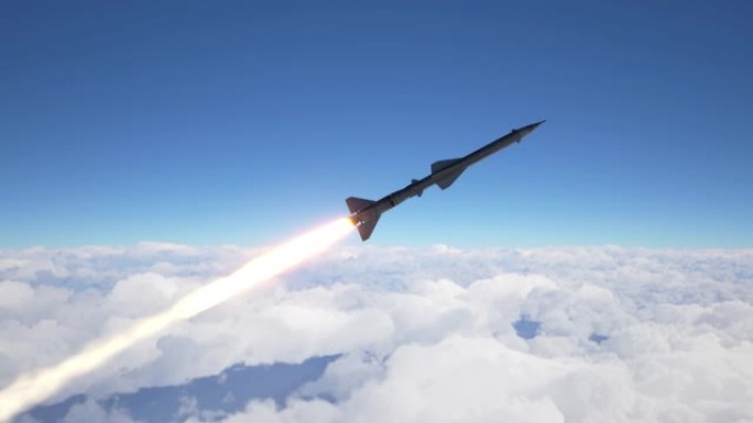 导弹飞越云层火箭导弹发射空中打击危机