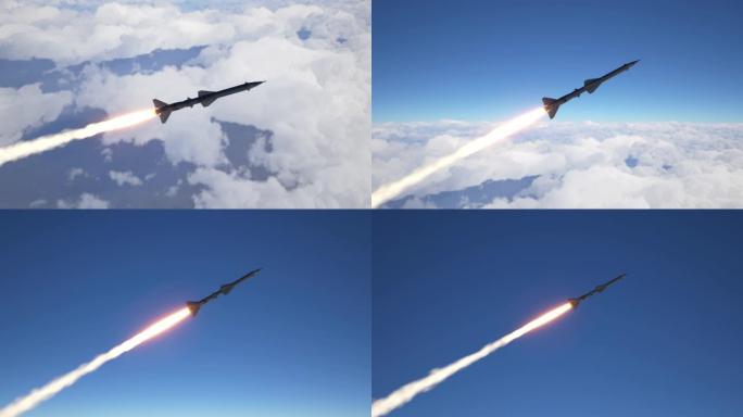 导弹飞越云层火箭导弹发射空中打击危机