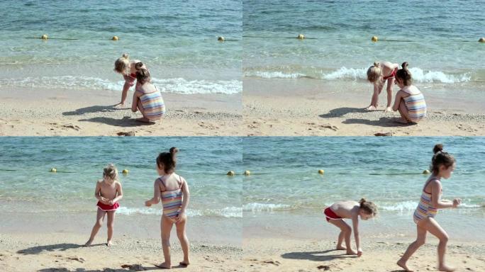 孩子们在埃及红海的海滩上玩耍。