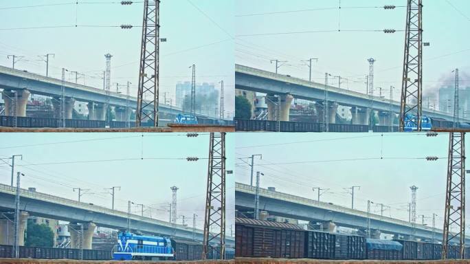 火车货运运输火车驶过视频交通工具