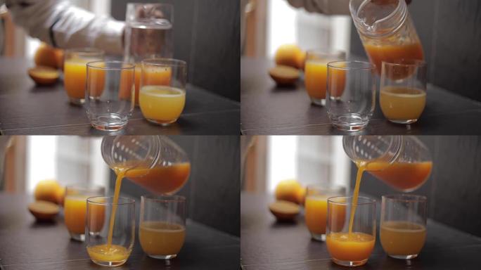 玻璃中man pur橙汁的特写