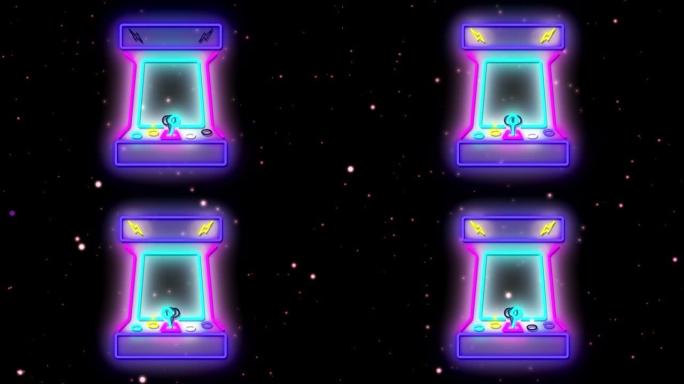 背景夜空闪烁的复古发光霓虹灯视频游戏机动画