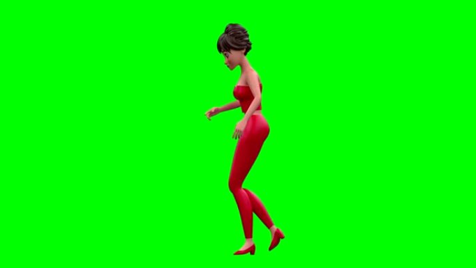 绿色盒子背景上红色的3D循环跳舞女人
