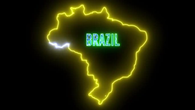 抽象创意霓虹灯巴西地图。巴西地理轮廓与闪亮的发光二极管灯。